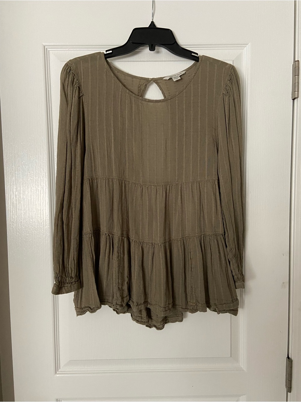 American Eagle Outfitters Olive Tiered Peasant Blouse